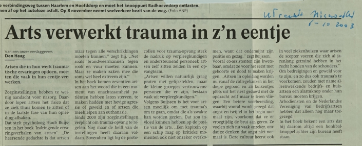 artikel – arts verwerkt trauma in z’n eentje