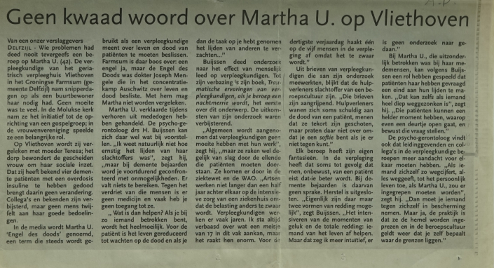 artikel – geen kwaad woord over Martha U op Vliethoven