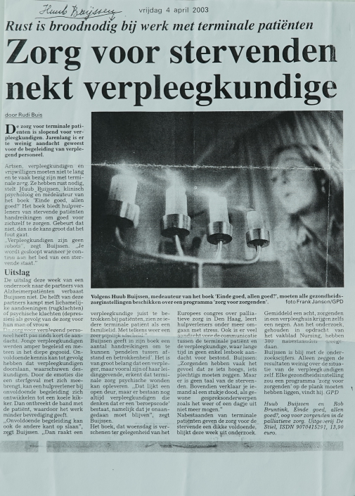 artikel – zorg voor stervende nekt verpleegkundige