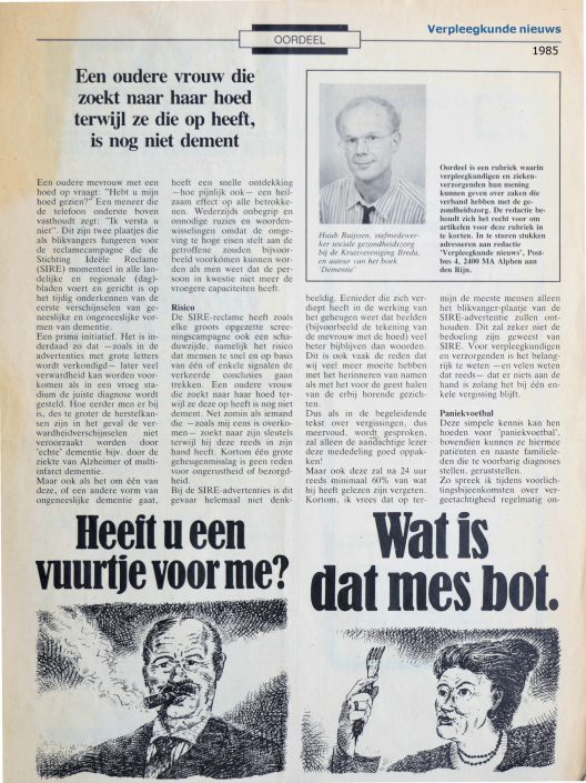 artikel (1985) – Verpleegkunde nieuws – Een ouderen vrouw die zoekt naar haar hoed terwijl ze die op heeft is nog niet dement-1
