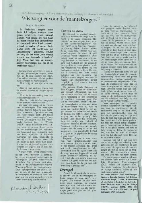 artikel (1996-04-03) – Reformatisch dagblad – Wie zorgt er voor de mantelzorgers -1
