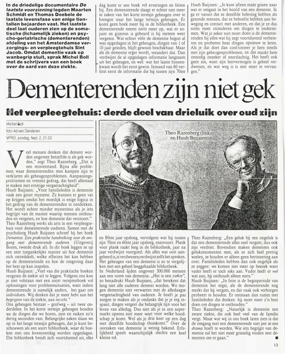 artikel (2002-02-21) – VPRO – Dementerende zijn niet gek-1