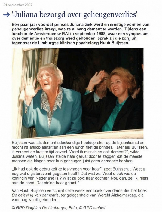 artikel (2007-09-21) – Dagbla de Limburger – Juliana bezorgd over geheugenverlies-1