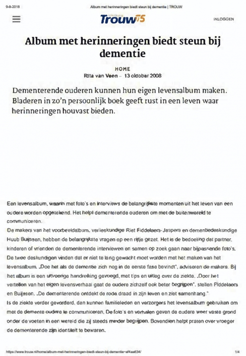 artikel (2008-10-13) – Trouw – Album met herineringen biedt steun bij dementie-1