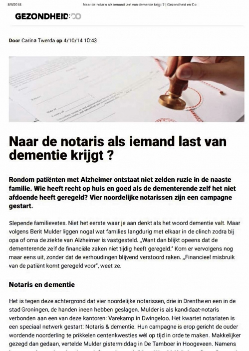 artikel (2014-10-04) – GezondheidNet – Naar de notaris als iemand last van dementie krijgt-1