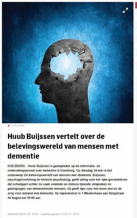 artikel (2016-05-08) – De Gelderlander – de belevingswereld van mensen met dementie-1