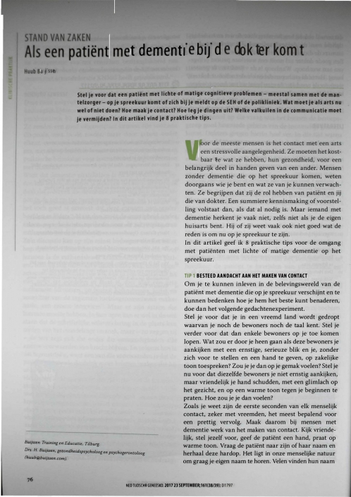 artikel (2017-09-23) – Tijdschrift geneeskunde – Als een patient met dementie bij de doktor komt-1